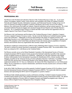 CV for Neil Broom Expert Witness in Computer Forensics Investigations in Nevada